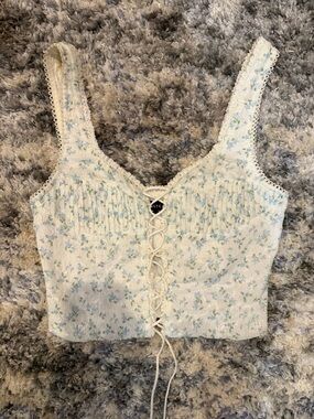 White Fox Boutique White Crop Top with Light Blue Floral Print
